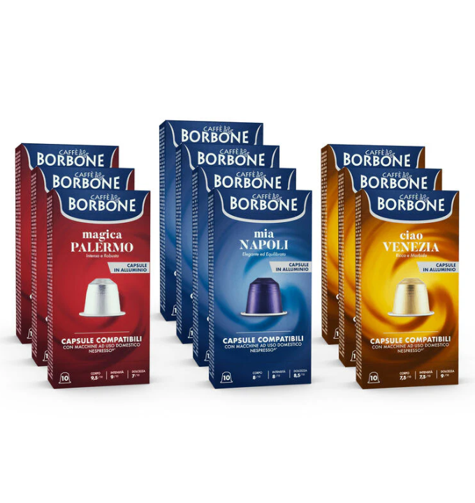 KIT Degustazione 100 Capsule COMPATIBILI miscele miste Borbone in Alluminio